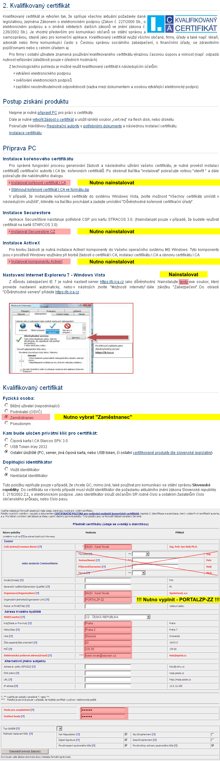 Postup získání kvalifikovaného certifikátu I CA