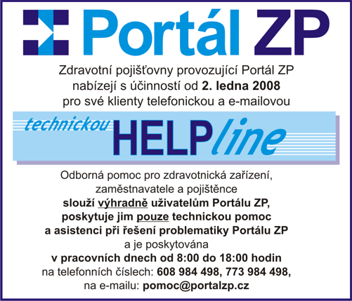 Poslat e-mail na Help line ZP